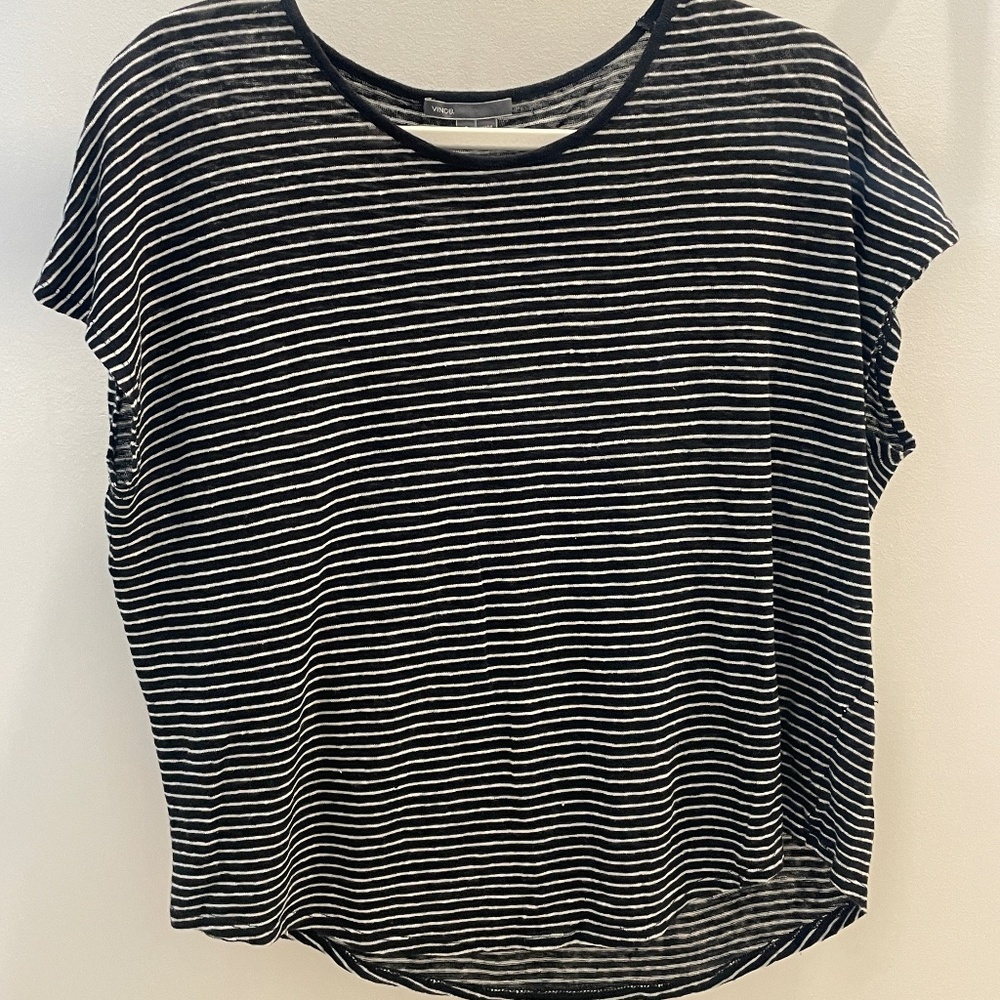 Vince short sleeved black and white stripe cotton shirt, size small